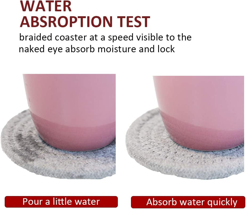 Absorbent Drink Coasters Handmade Braided Drink Coasters 6 Pack (4.3 Inch, Round, 8Mm Thick) Super Absorbent Heat-Resistant Coasters for Drinks Great Housewarming Gift (Beige, 6 Pack)