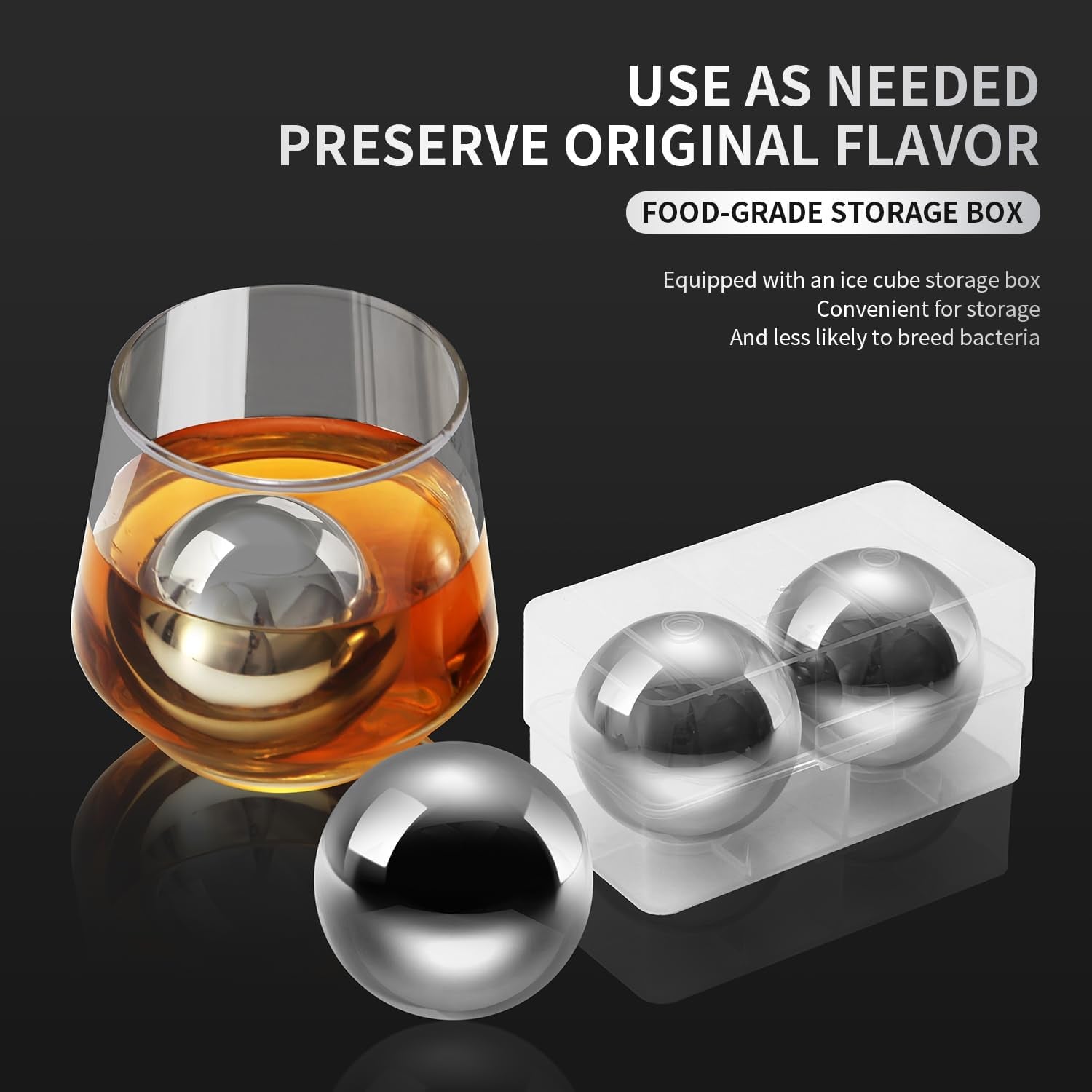 Whiskey Balls Reusable Stainless Steel Metal Ice Sphere Cubes Beverage Chilling Rocks Whiskey Stones for Red Wine, Bar Beer, Scotch, Vodka Drinks